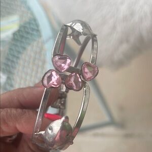 Silver Bracelet with Pink Heart Accents